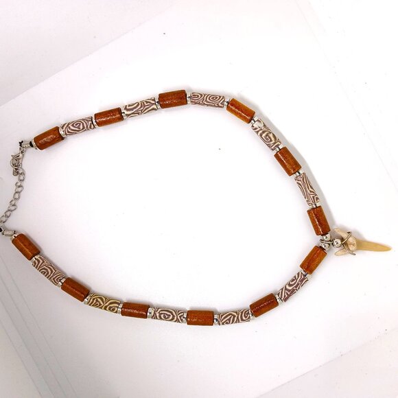 Wood, Metal and Plastic Necklace - Picture 3 of 3